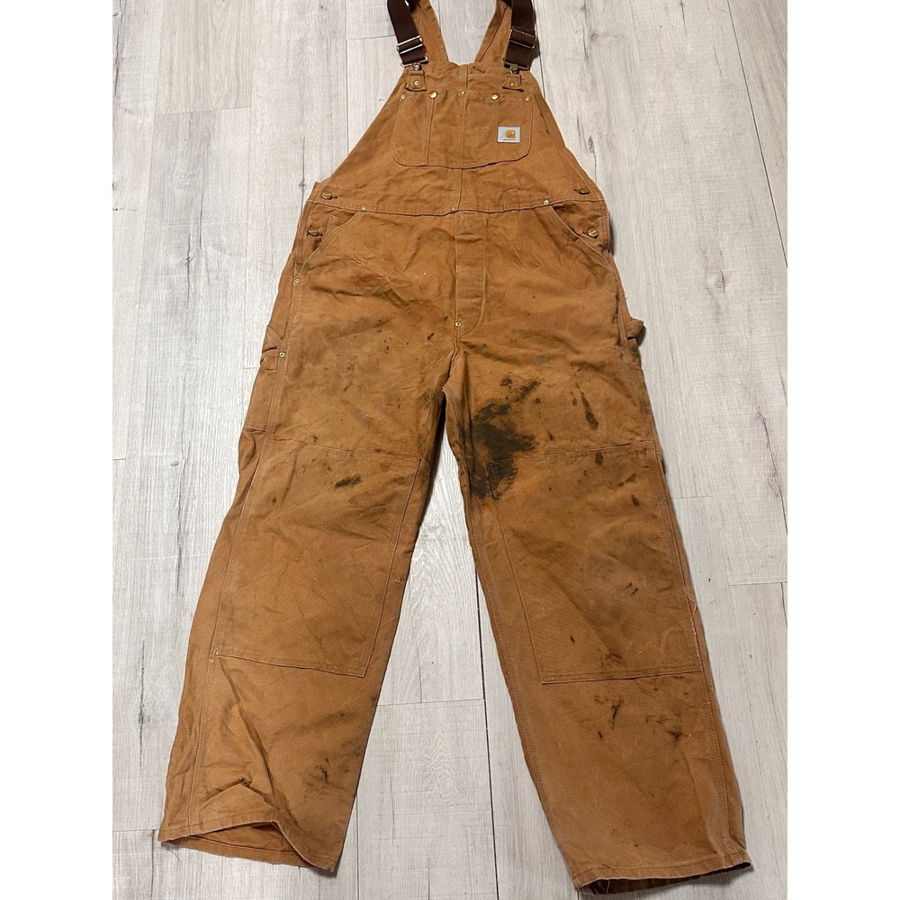 Carhartt Men's R01 BRN Bib Overalls 40x30 Brown Workwear Carpenter Construction